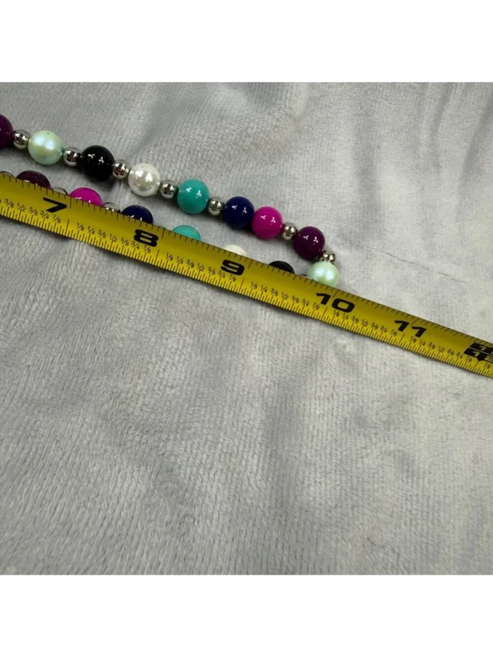 Multicolor Beaded Necklace Glossy Finish & Silver Accents 20 Inches Spring Clasp
